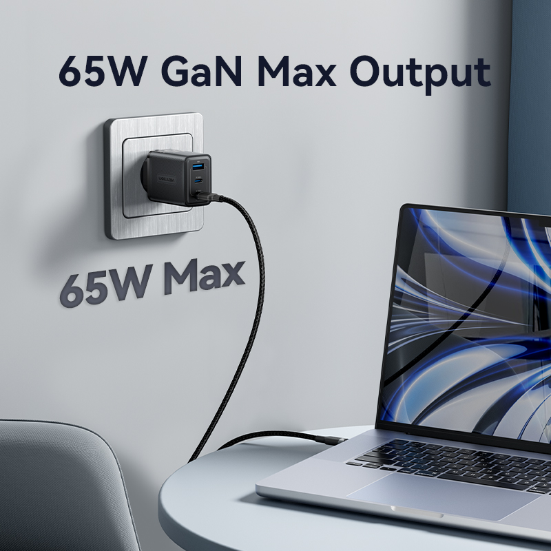 Vention 65W GaN 3 Port USB Type C Fast Charger Quick Charge 4.0 3.0 Type C PD USB Charger for iPhone 15 14 13 Pro Max Samsung S23 S22. 