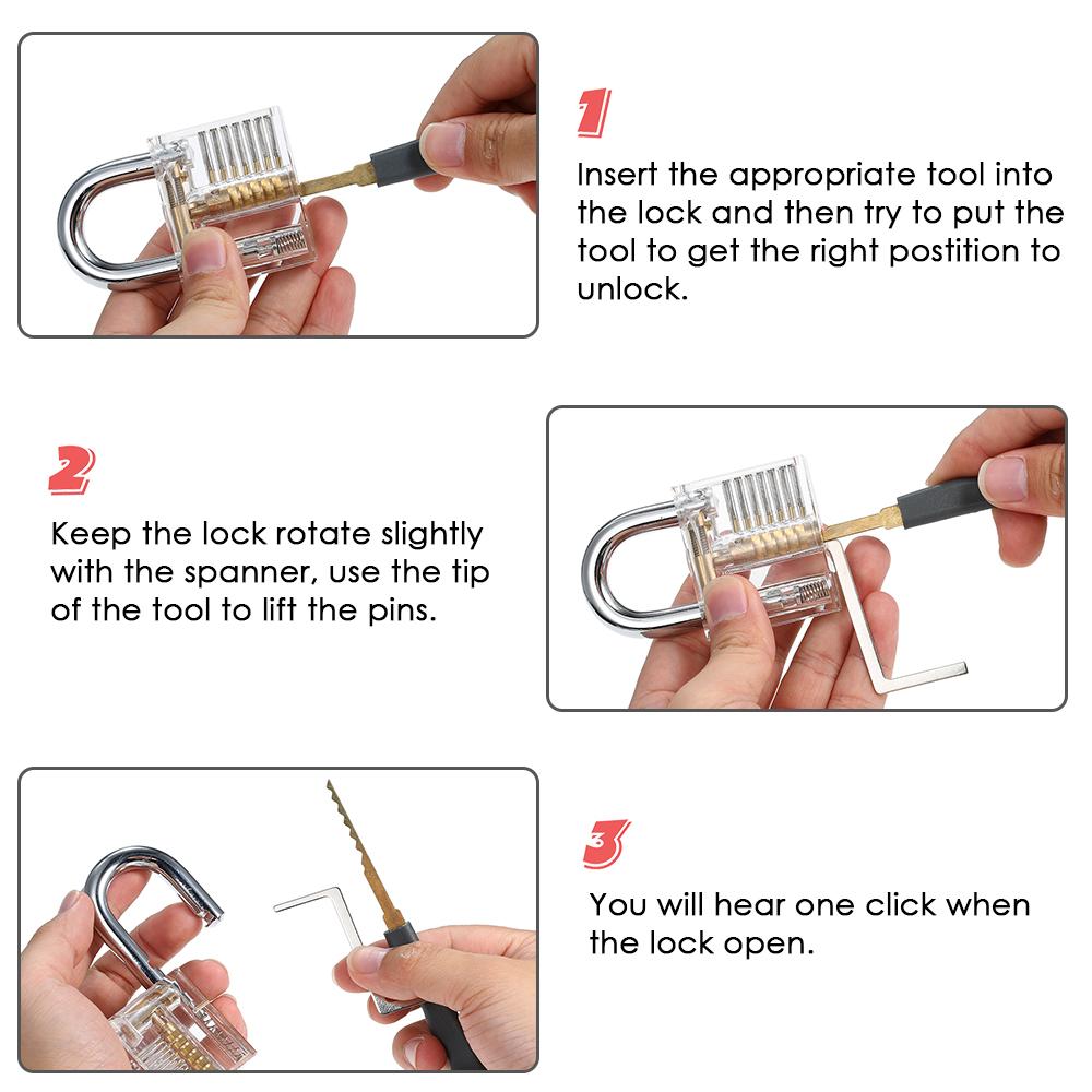 24pcs Lock Unlocking Picking Set Kit Tool with Two Transparent Practice Training Padlock Lock for Locksmith Beginners and Professional. 