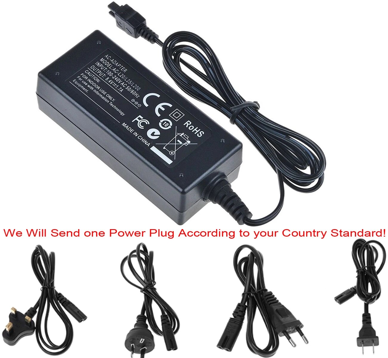 AC Power Adapter Charger for Sony DCR-HC30E, DCR-HC32E, DCR-HC33E, DCR-HC35E, DCR-HC36E, DCR-HC37E, DCR-HC38E Handycam Camcorder. 