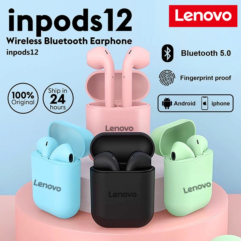 【Ready Stock+FREE Shipping+COD】Handsfree Headset Earphone Bluetooth Doff Inpods Lenovo I12 TWS V5