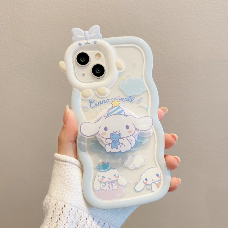 Sanrio Cartoon Cinnamoroll Bowknot Wave Monster Lens Holder Phone Case Iphone 11 12 13 14 Pro Max X Xs Xr 7 8 Plus Soft Case. 