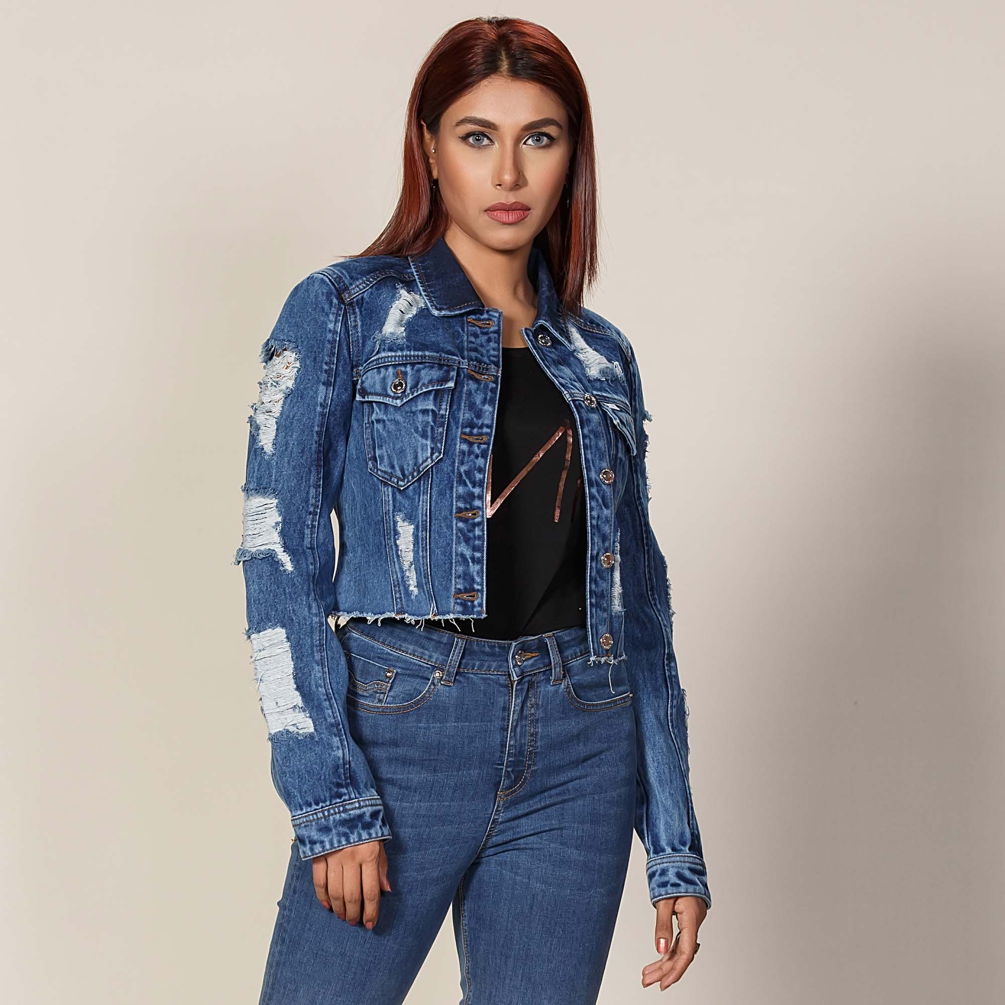 destroyed cropped denim jacket