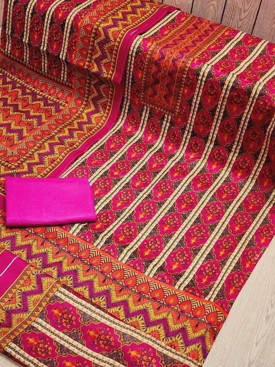 High Quality Cotton Printed 3pcs Shalwar-Kameez - Multi Color. 