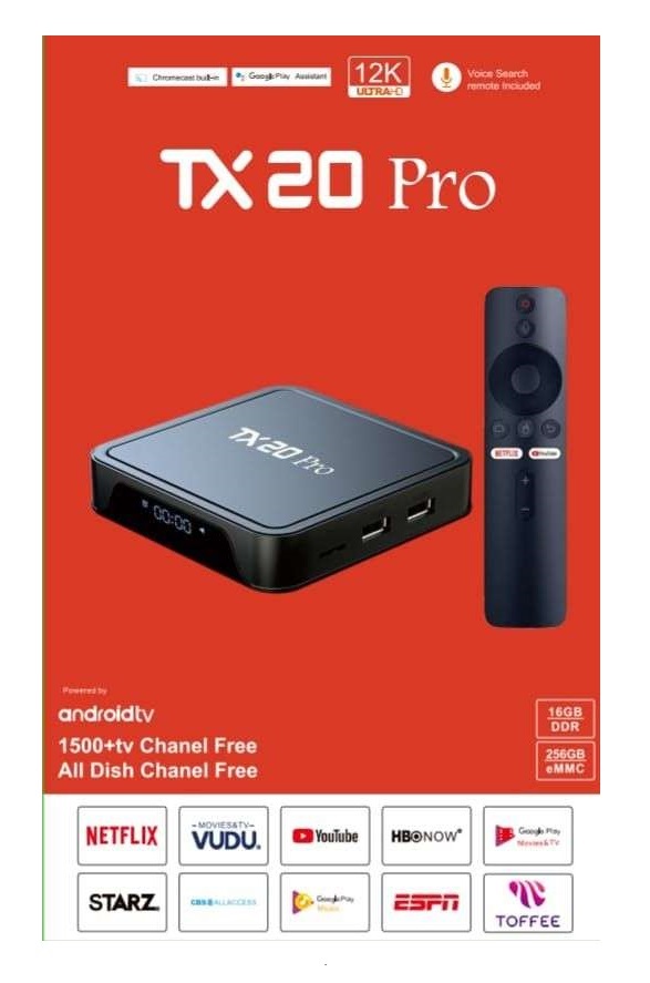 Android Tv box TX20 Pro 12k ULTRA HD 16GB ram 256 GB Storage Android 15 Available with wifi or bluetooth without display. 