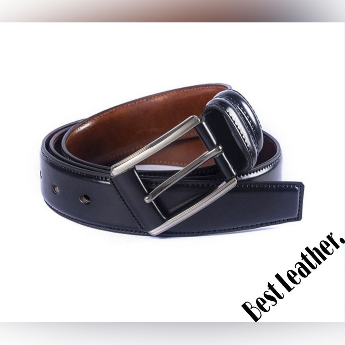 Black Leather Casual Belt for Men