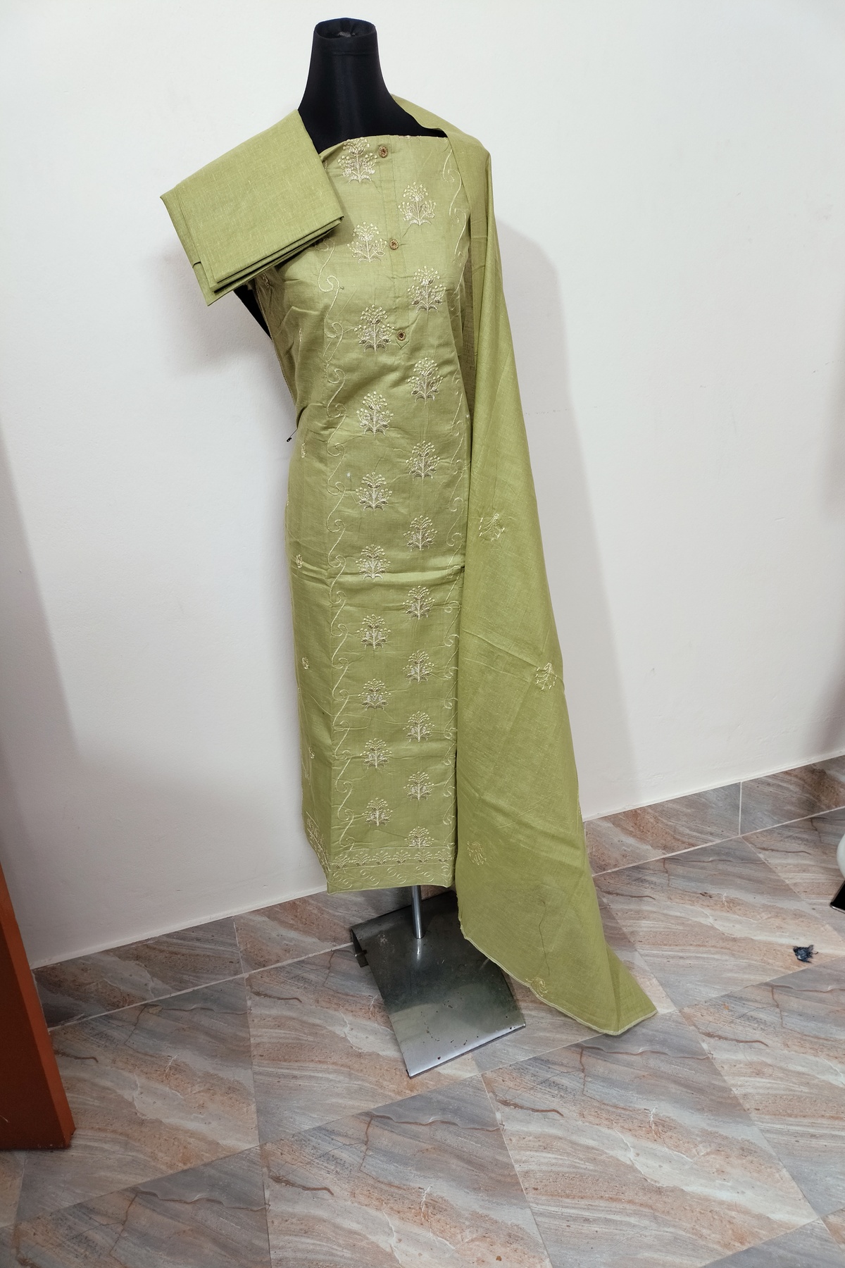 Butix cotton unstitched fabric three pieces for Woman With embroidery work
