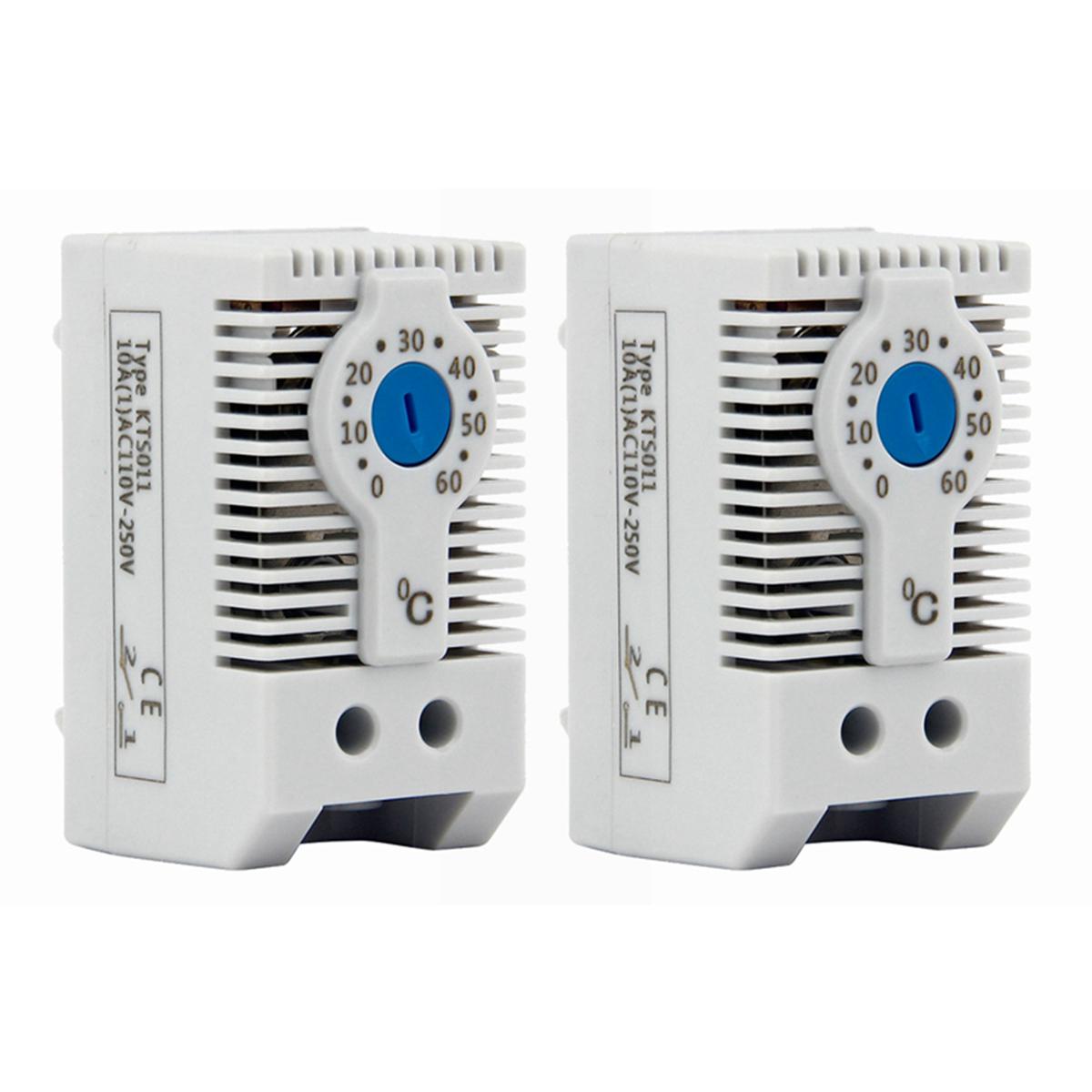 2X KTS011 NO Normally Open Adjustable Mechanical Temperature Controller Cabinet Thermostat Din Rail, for Cooling