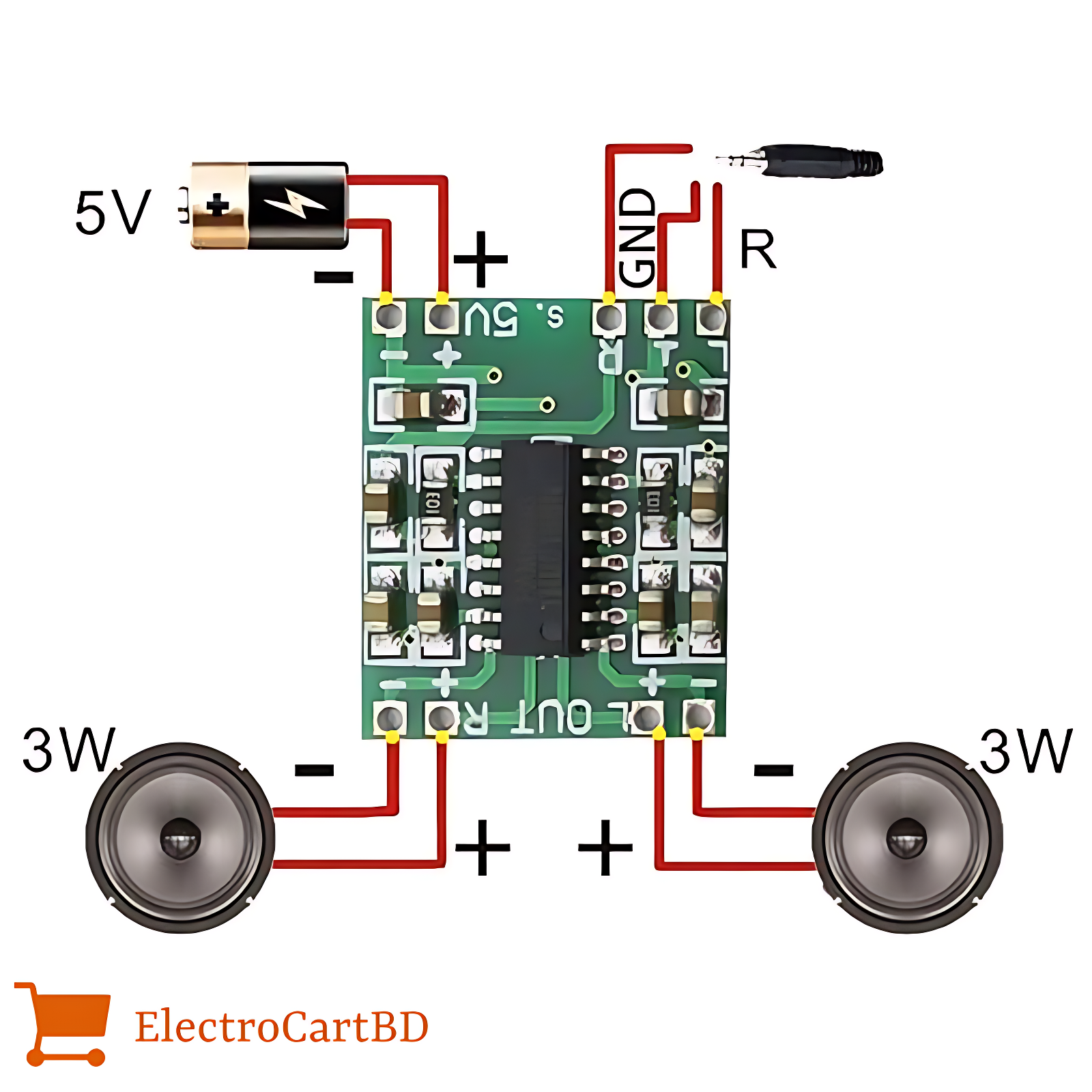 PAM8403 Digital Amplifier Board – 3W Dual Channel Stereo Module. 