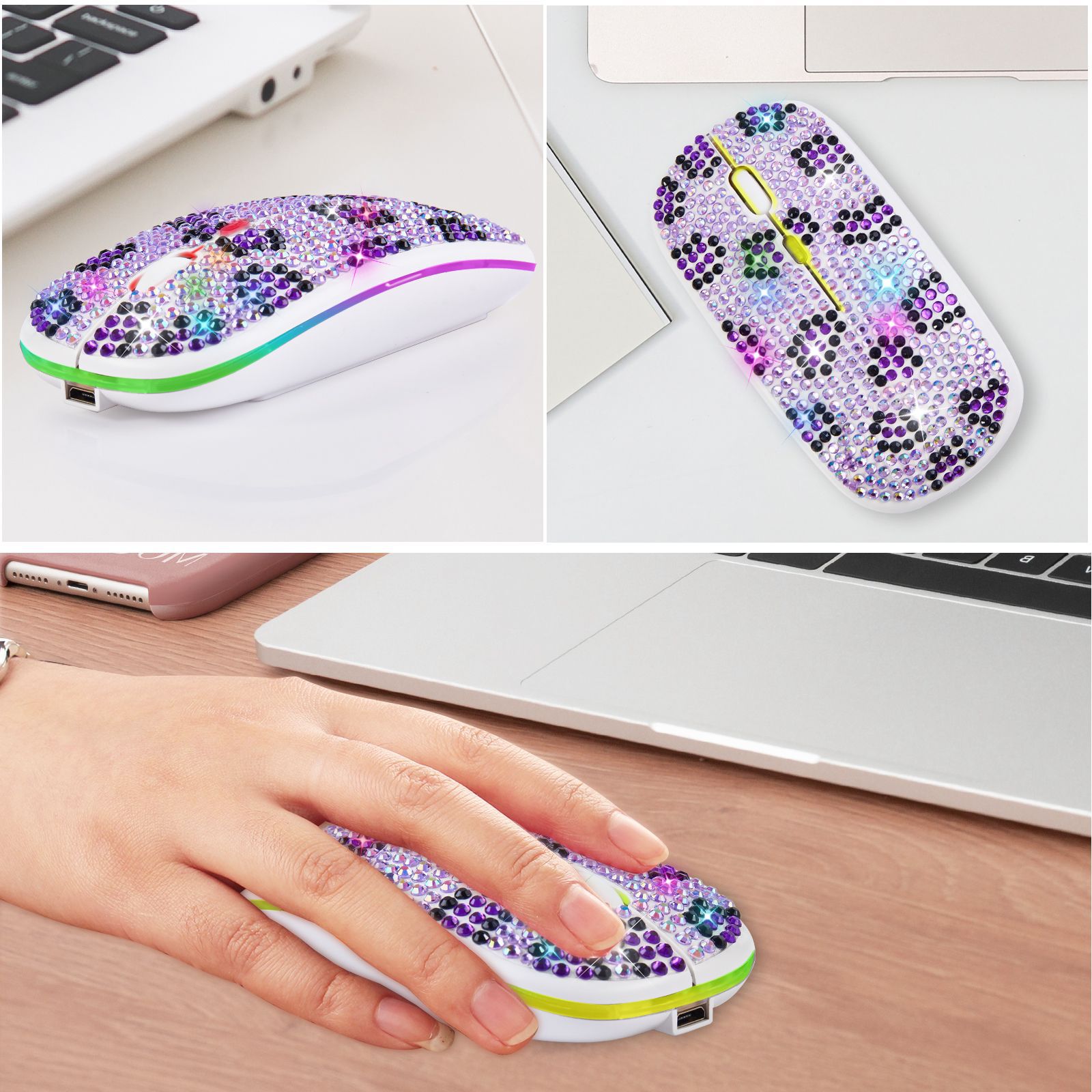 Rechargeable Wireless Bluetooth Mouse Ancient Gu Cci Color Scheme Diamond MOUSE Diamond Studded Transparent Mouse. 