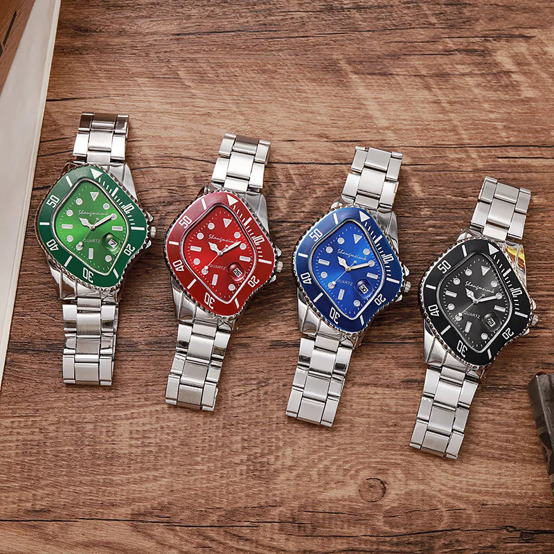 【NShisasN】Watch for Men Unusual Conceptual Crash Melting Twist Shaped Case Quartz Wristwatch Male Man Rhombic Green Clock Reloj Hombre. 