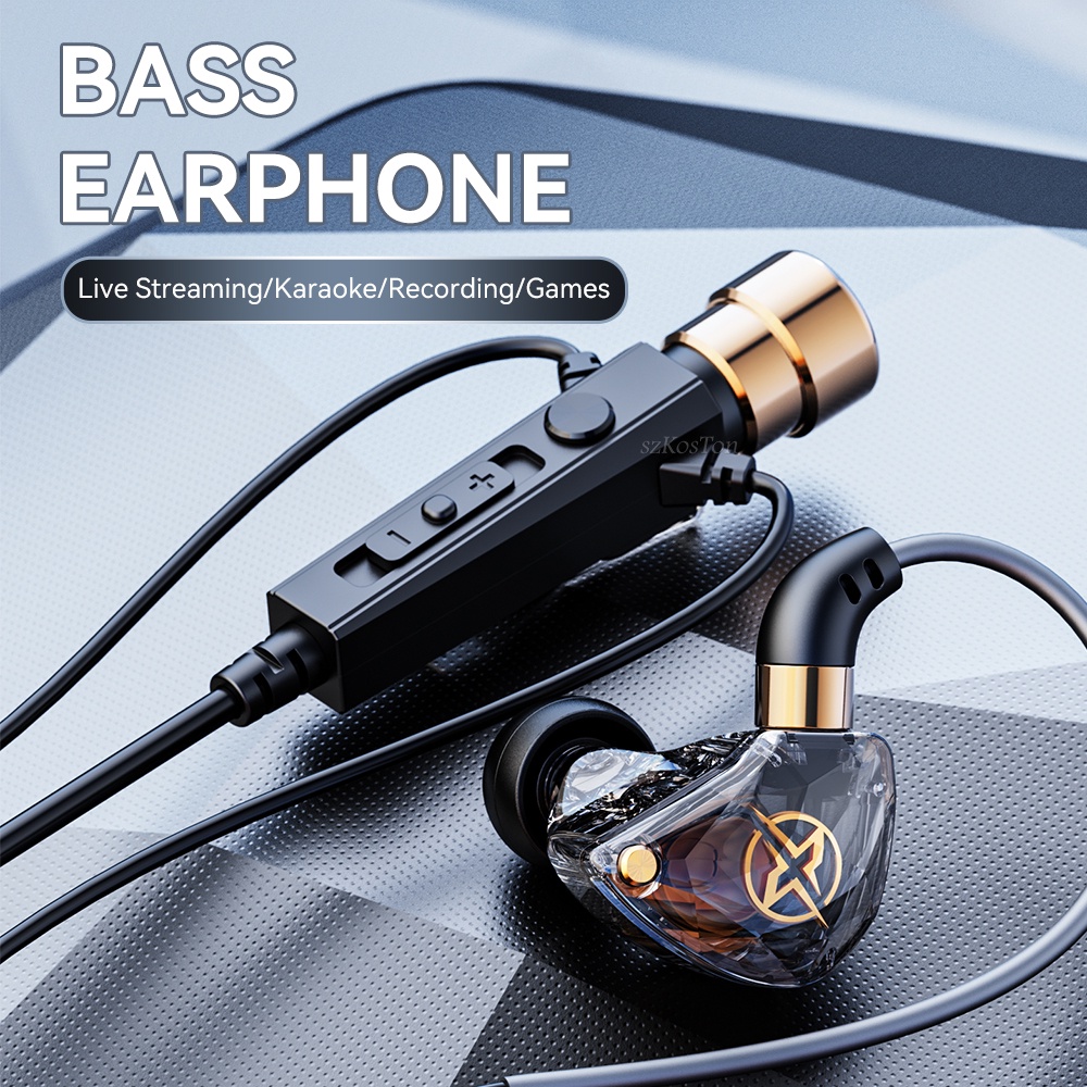 【Readystock + FREE Shipping+ COD】 Kt-02 3.5mm Jack Wired Headphones In-Ear Earphone Sport Earbud With Noise-Cancelling Dynamic Hd Mic For Live Singing Recording. 