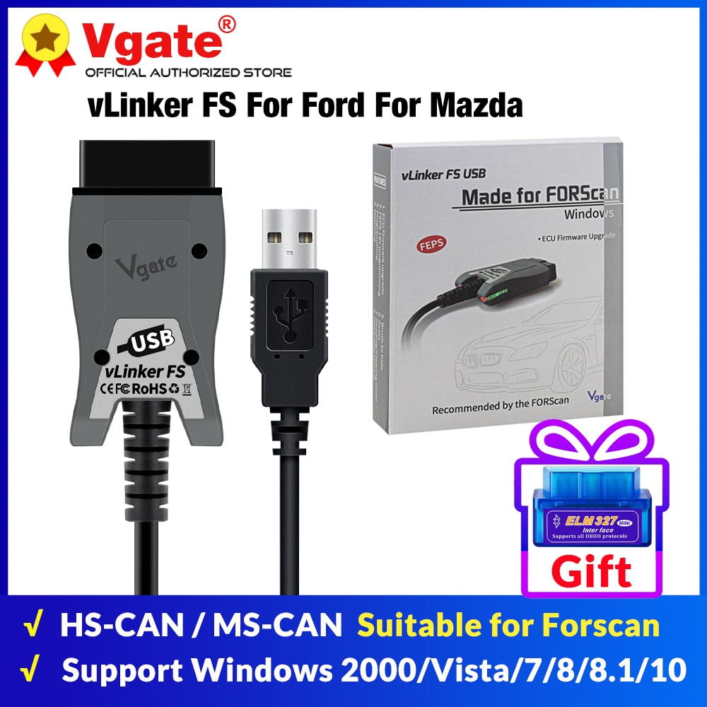 Vgate vLinker FS ELM327 For Ford FORScan HS/MS-CAN USB ELM 327 OBD2 Scanner auto Car Diagnostic Tools OBDII Interface For Mazda. 