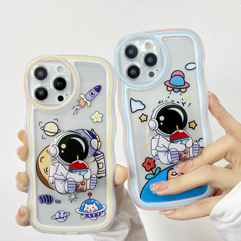 Jizetin for Samsung J7 Prime Back Cover + Free Pop Socket Astronaut Soft Wavy Shape TPU Phone Case For Girls Boys. 