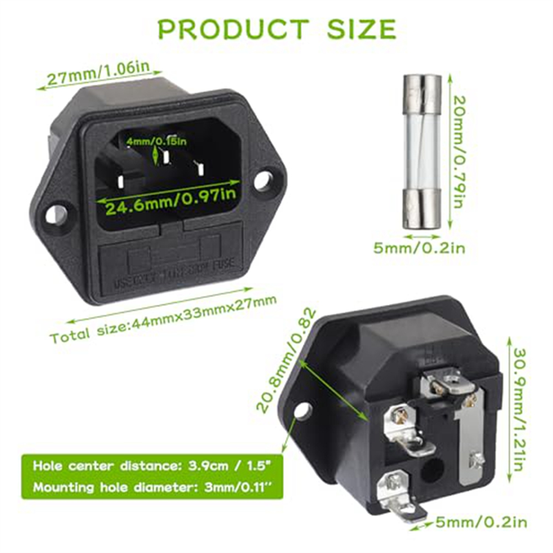 1 Set Black AC 250V 10A 2 in 1 Mount Inlet Module Plug Socket Power ...