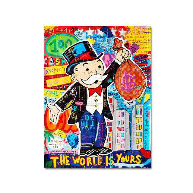 Pop Art Alec Monopoly Hold A Money Bag Posters Boss Rich Man with Mask Graffiti Canvas Painting The World Is Yours Cartoon Mural. 