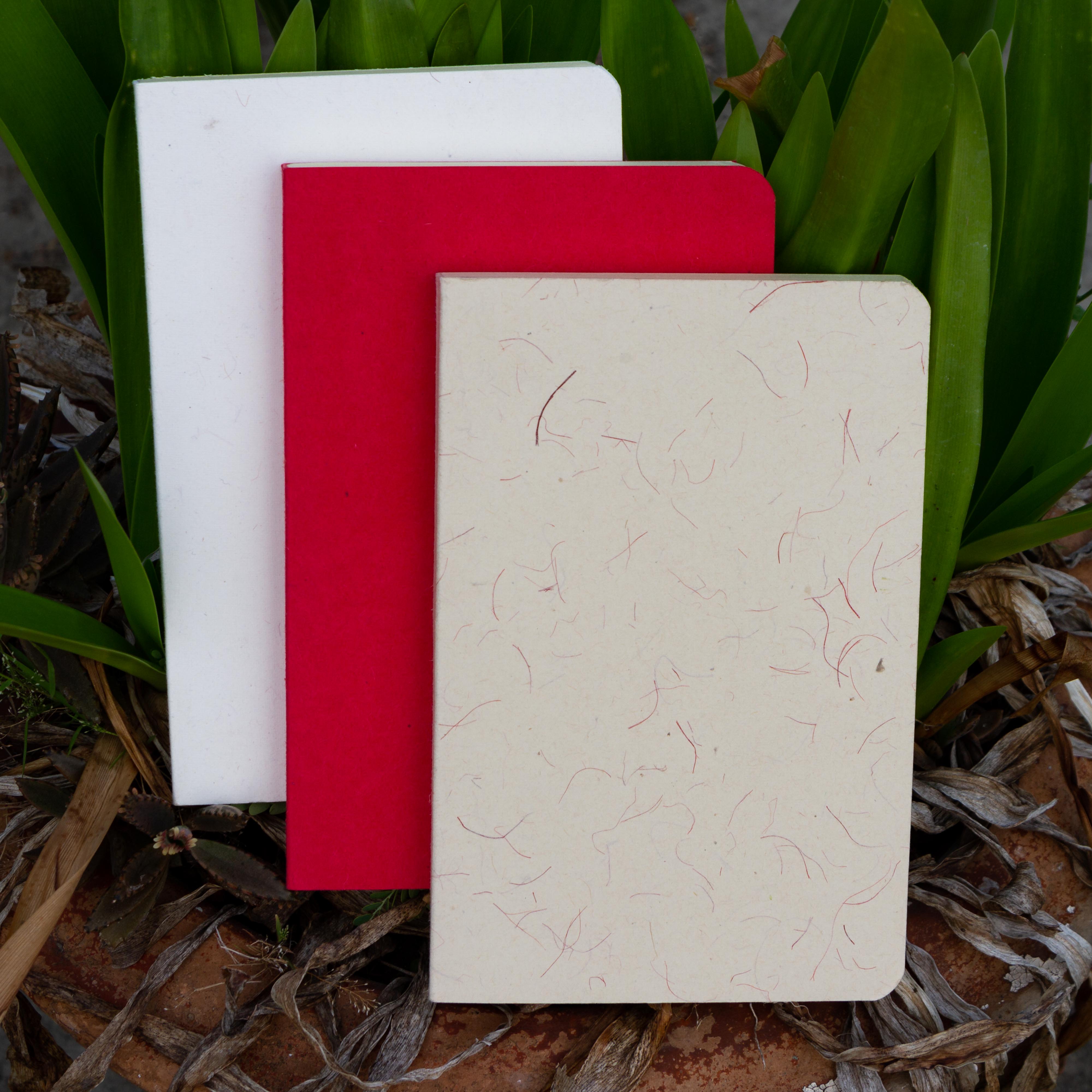 Tent Series Yellowish Page Hand Made Texture Grey, Red & Texture White Cover Notebook 3-Pack. 