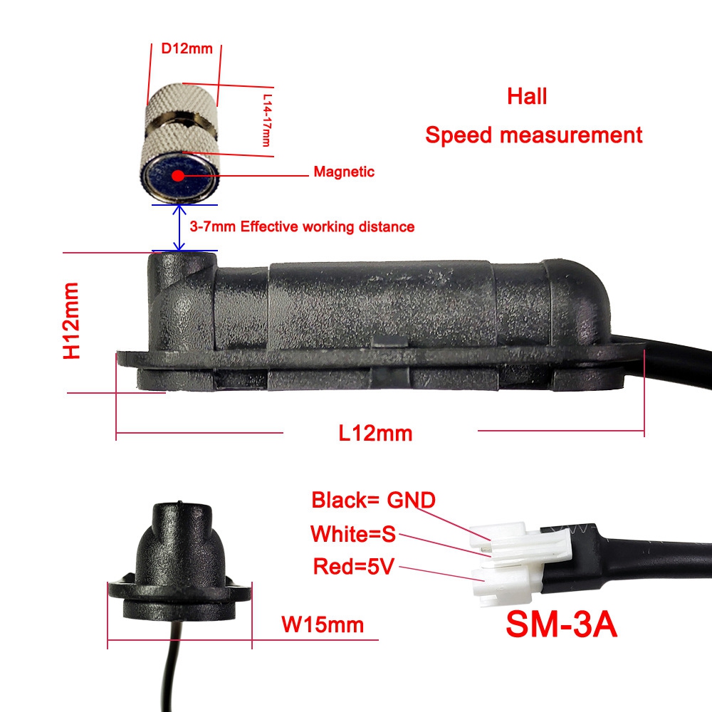 Electric Ebike Bicycle Rim Speed Detection Sensor 3 Pin Cable Cord. 