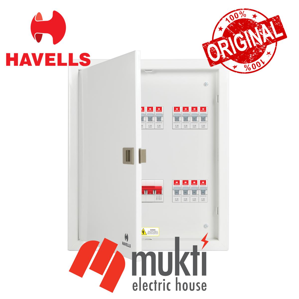HAVELLS DB Board 4 Way Capacity 1+12 (17x11x4) Three Phase MCB Incoming for Single Phase Outgoing Distribution