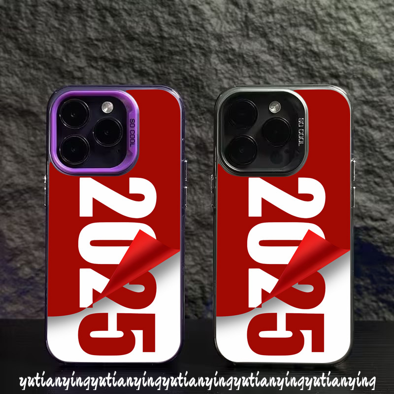 Red New Year 2025 Letter Case for Realme C67 C51s C55 C63 C35 C65 C61 C53 C20 C15 C33 C25 C31 C51 C30 C12 C21 Note 60 50 C17 C11 C21Y C25Y 9i 5 8i 11 5i Narzo N63 Plated Metal Lens Case. 