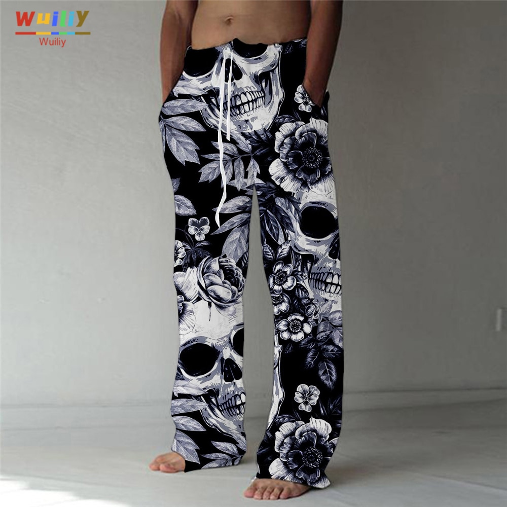 Men's Fashion Straight Trousers 3D Print Elastic Drawstring Design Front Pocket Pants Skull Graphic Prints Skeleton Comfort Soft. 