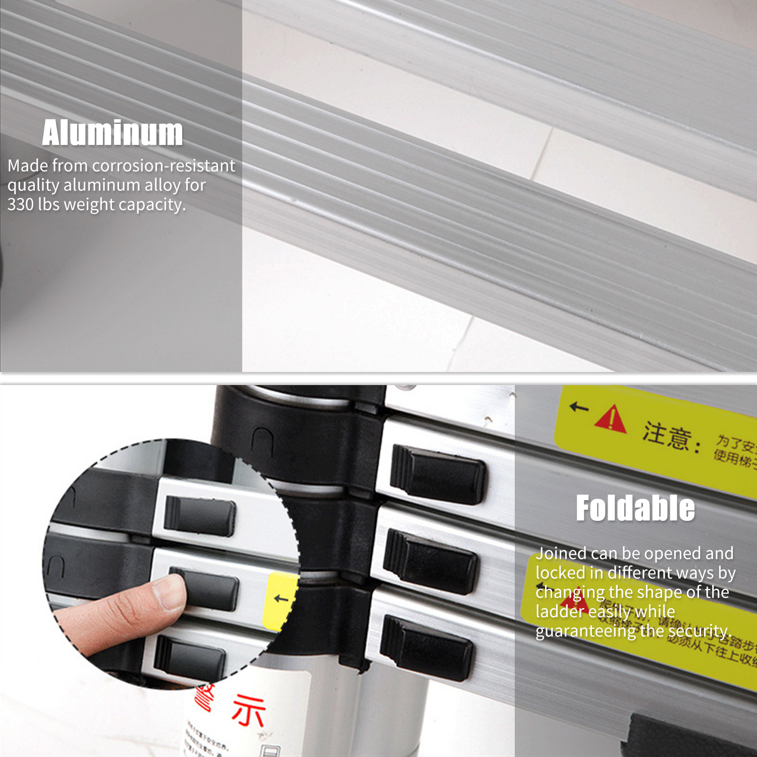 2m(7 Steps) Telescoping Ladder Extension Telescopic Ladders Portable Expandable Retractable Foldable Aluminum Ladder with One Button Collapsible Folding 330 Pound Capacity. 