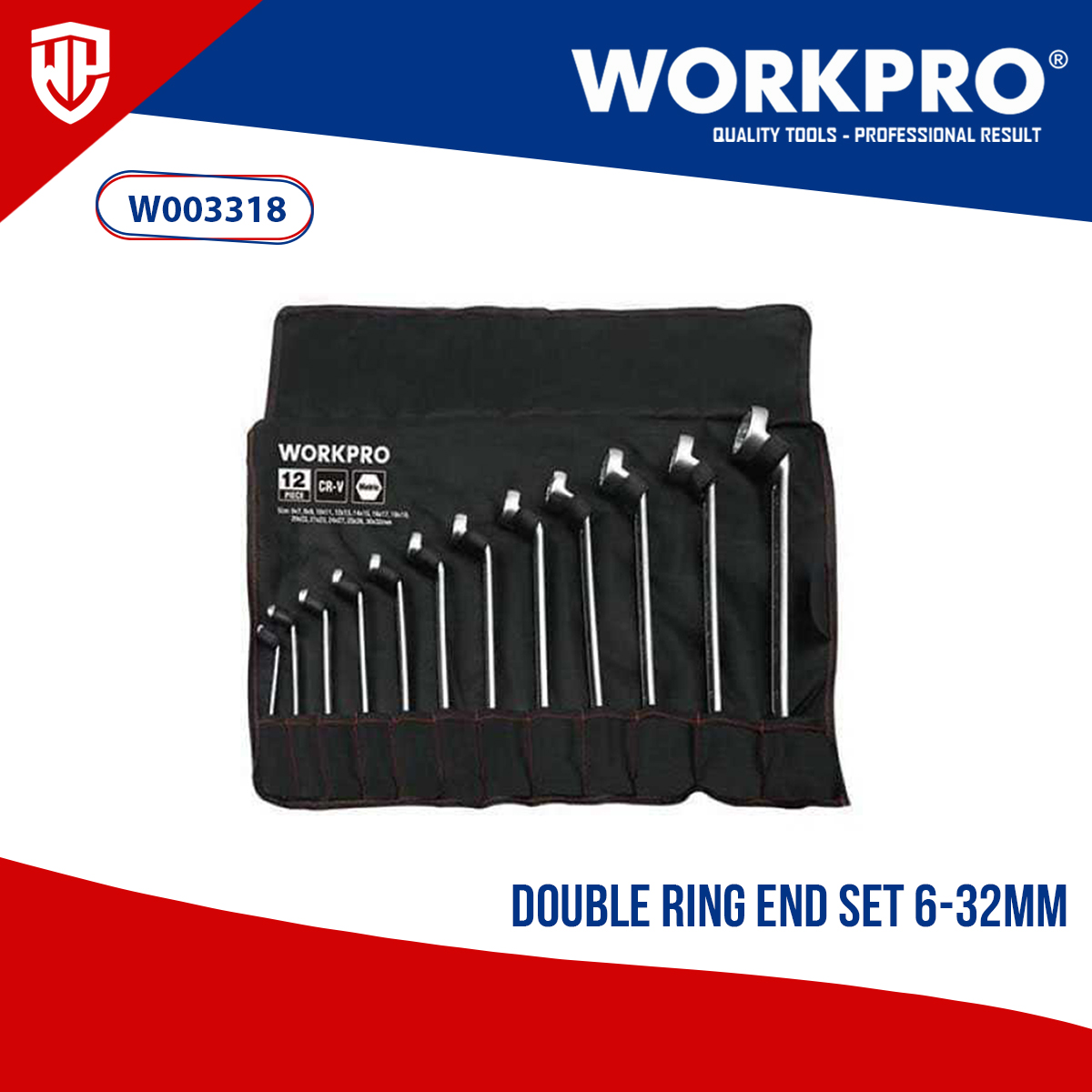 Workpro Ring Spanner Wrench Set 632mm (12pcs set) CRV Double End Ring
