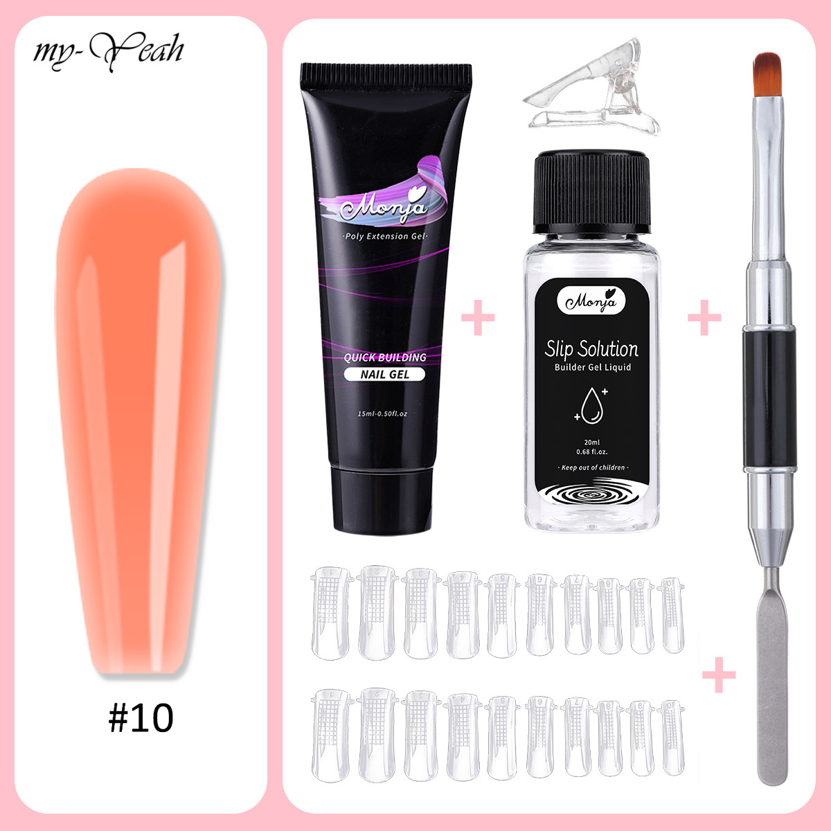 Myyeah 5Pcs/Set Nail Art Extension Kit Acrylic UV Slip Solution Nail Molds Dual End Brush Quick Builder Manicure Set 10Styles. 