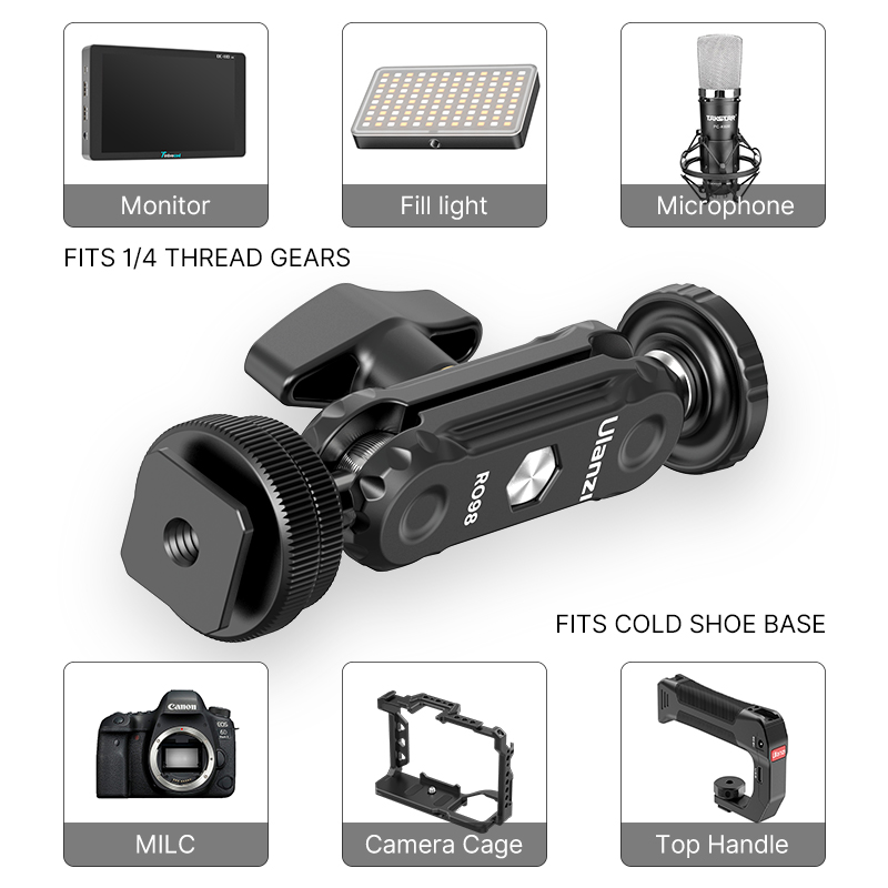 Ulanzi R098 Double Ball Heads With Code Shoe 1/4 Screw Mount Magic Arm for DSLR Camera Monitor Mic Video Light Super Clamp. 