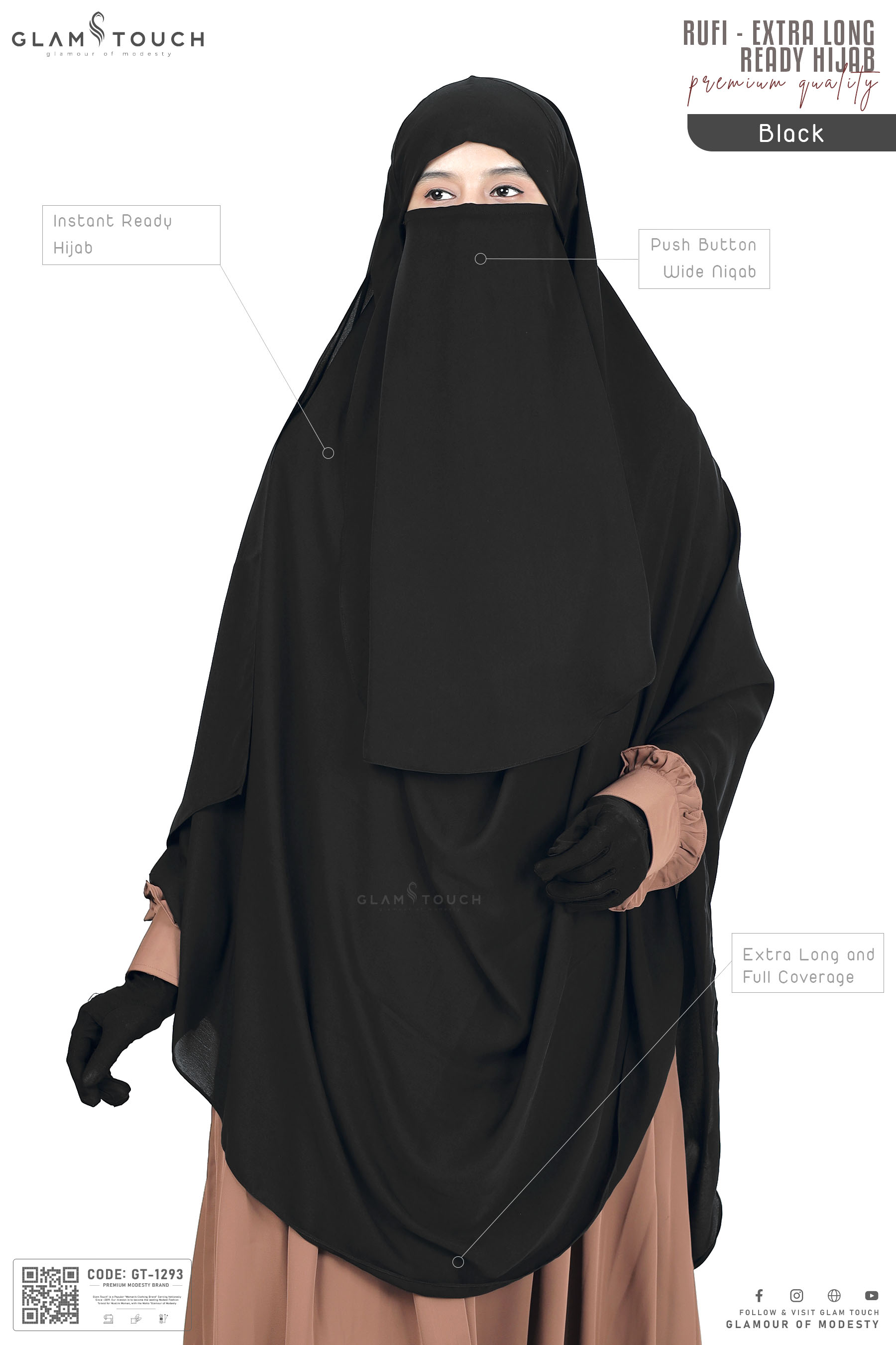 Glam Touch Extra Coverage One Loop Ready Hijab Set. 