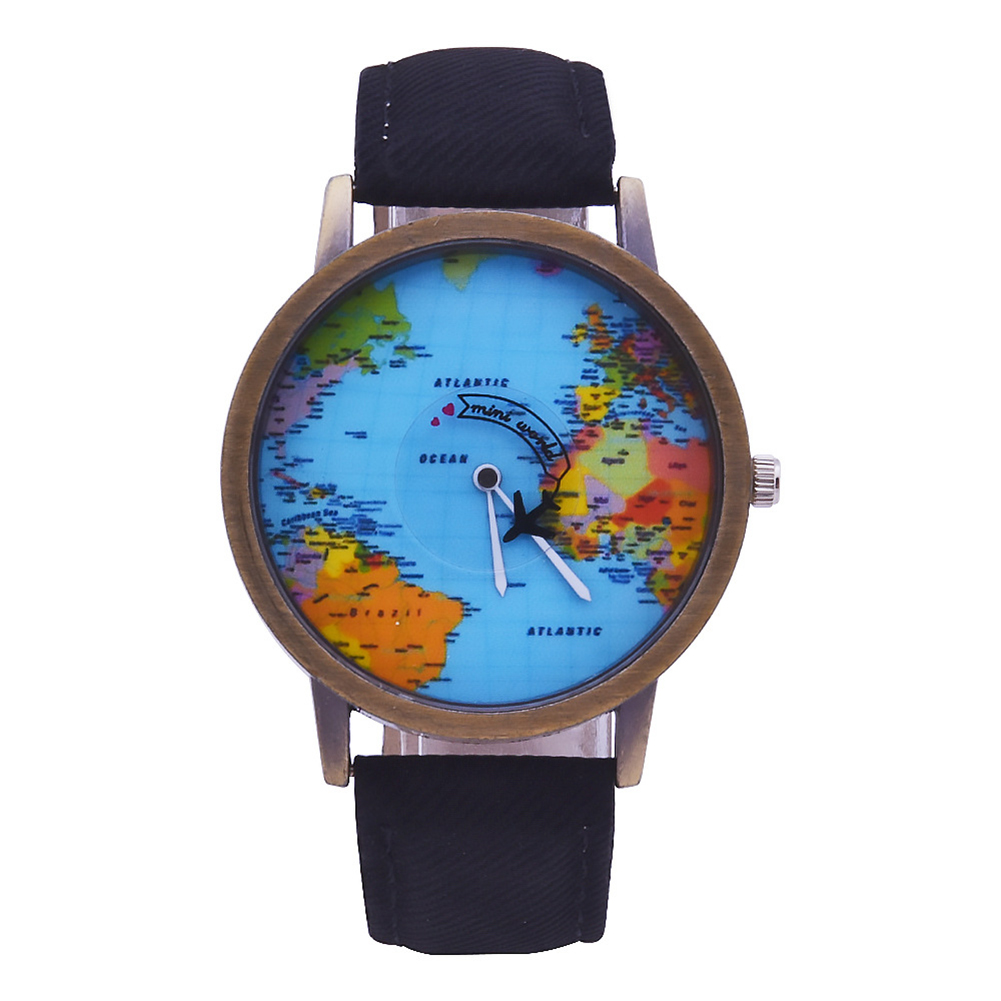 Creative World Map Plane Unisex Pointer Quartz No Numbers Party Wrist Watch. 