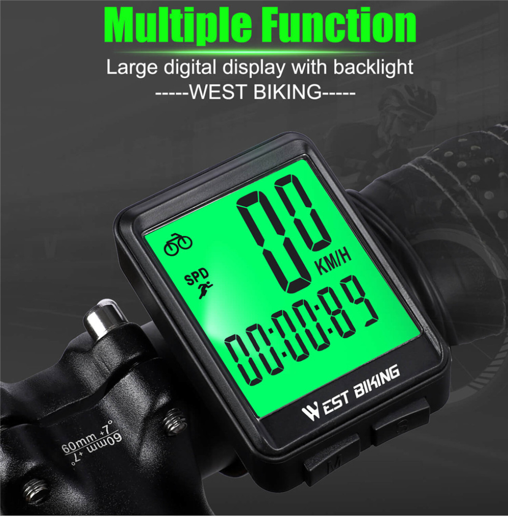 WEST BIKING Waterproof Bicycle Computer WirelessWired MTB Bike Cycling Odometer Stopwatch Speedometer Watch LED Digital Rate. 
