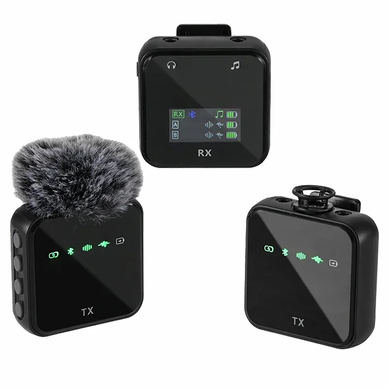 Kablosuz yaka mikrofonu sistemi Bluetooth ses Video ses kayıt Mic iPhone Android cep telefonu röportaj kamera
