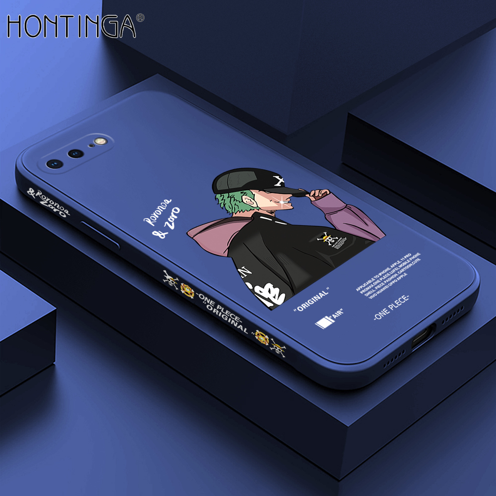 Hontinga for iPhone 7 Plus / 8 Plus Back Cover Green Hair Boy Side Design Case Square Edge Liquid Silicone Phone Case. 