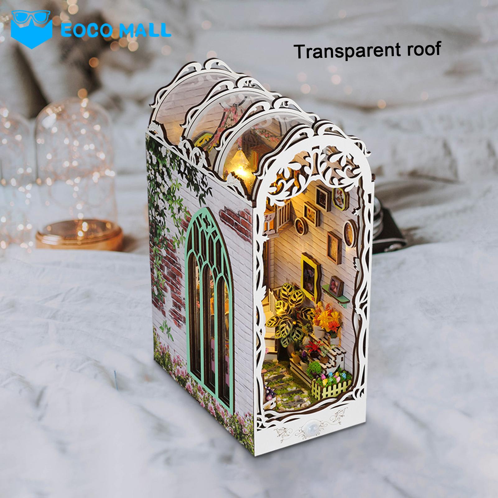 EOCO MALL Miniature World Home Decor Diy Book Nook Kit with Led Lights Miniature House Diorama Puzzle for Adults Kids Unique Bookshelf Decor Gift Set Bookend Model Diy Kit. 