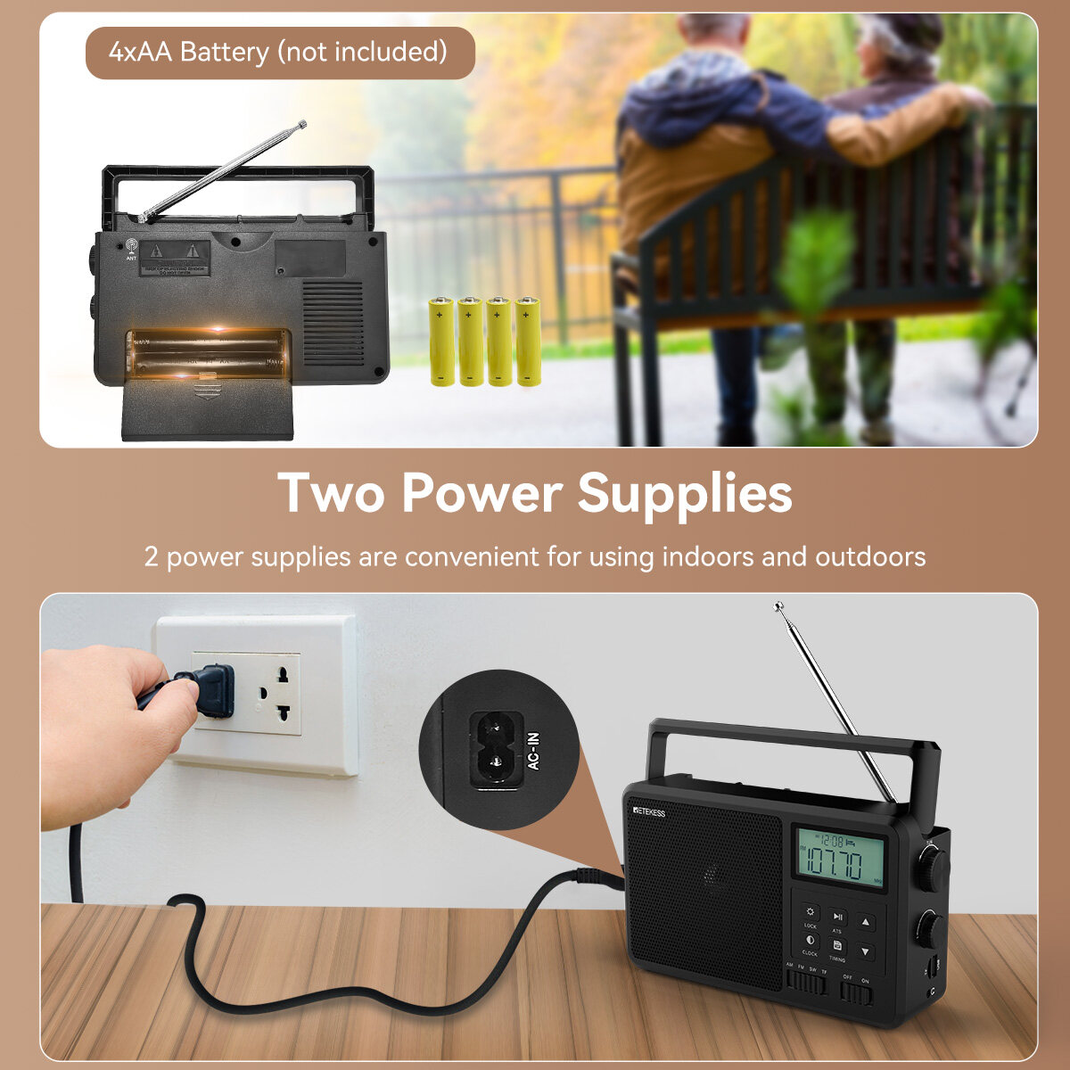 RETEKESS TR638 Portable Bluetooth Radio, AM FM Shortwave Radio with Backlight LCD Display, Large Knob Digital Radio for Home Elders Support External Antenna, TF Card and USB. 