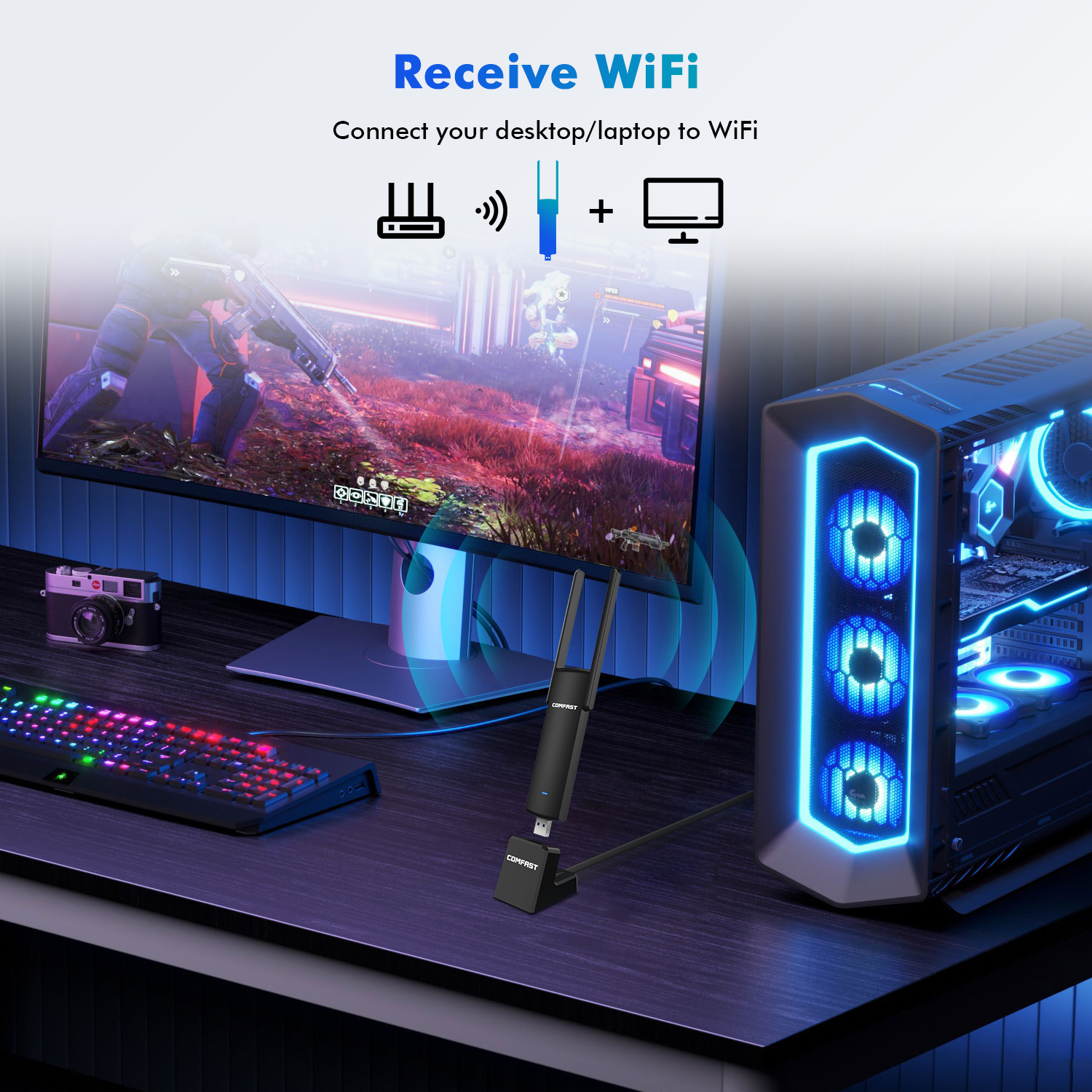 1200Mbps 5Ghz 2.4Ghz USB 3.0 Wifi Adapter Dual Band MT7612U Wi Fi Antenna Dongle LAN Adaptador Windows /Linux Desktop/Laptop/PC. 