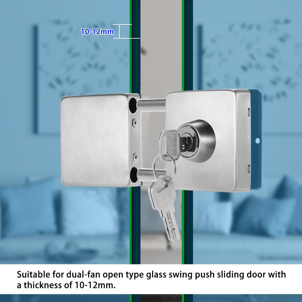 KOGEEK Entry Gate 10-12mm Glass Swing Push Sliding Door Lock with 3 Keys. 