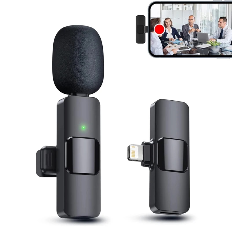 Wireless Lavalier Mini Microphone For iPhone 14 Pro Max 13 Mini 12 11 XR Lapel Mic for Video Recording Interview Live Streaming. 