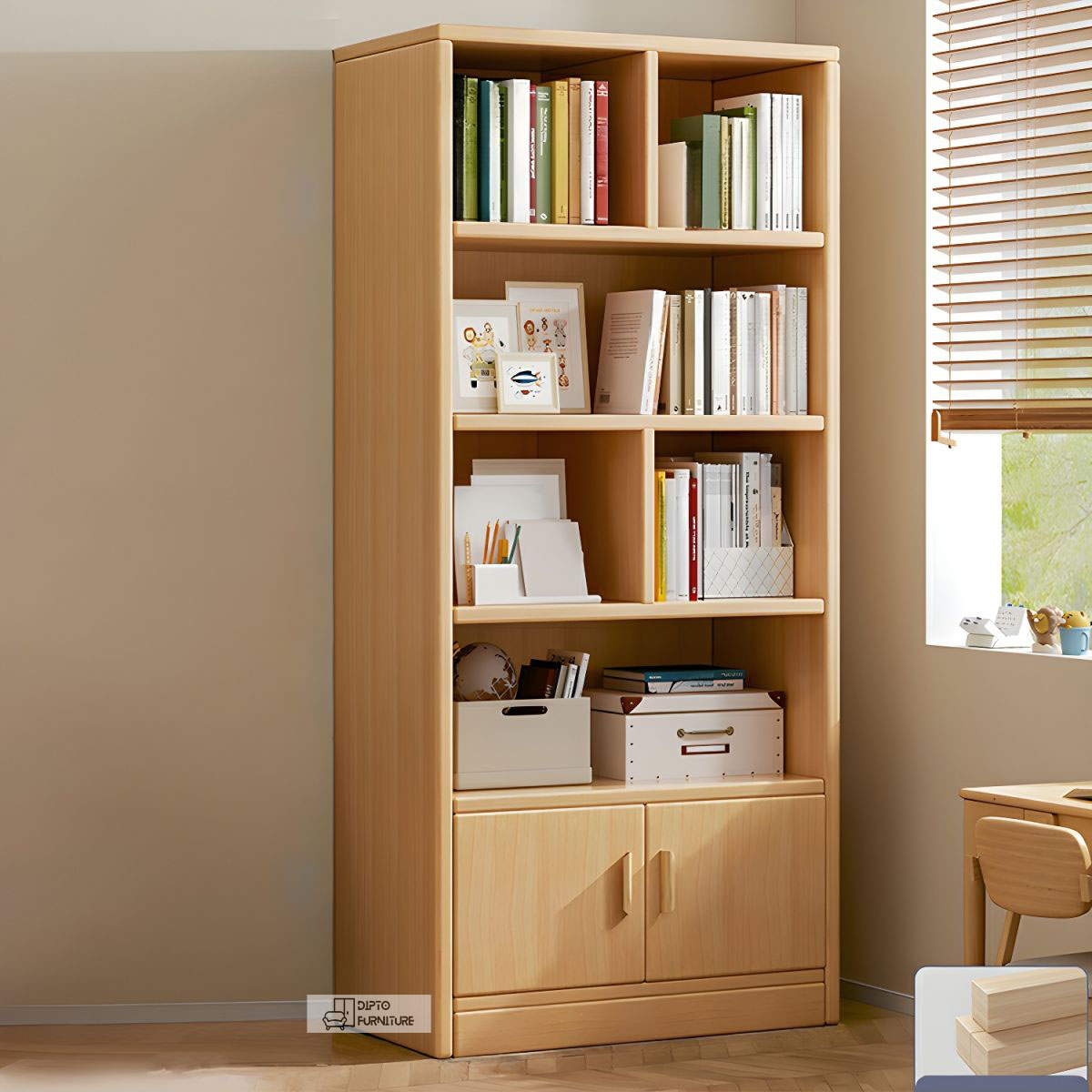 Modern Library Book Shelf Standing Display Shelve Rack Engineered Wood Bookcase Bookshelf Showpiece Rack with Storage Cabinet