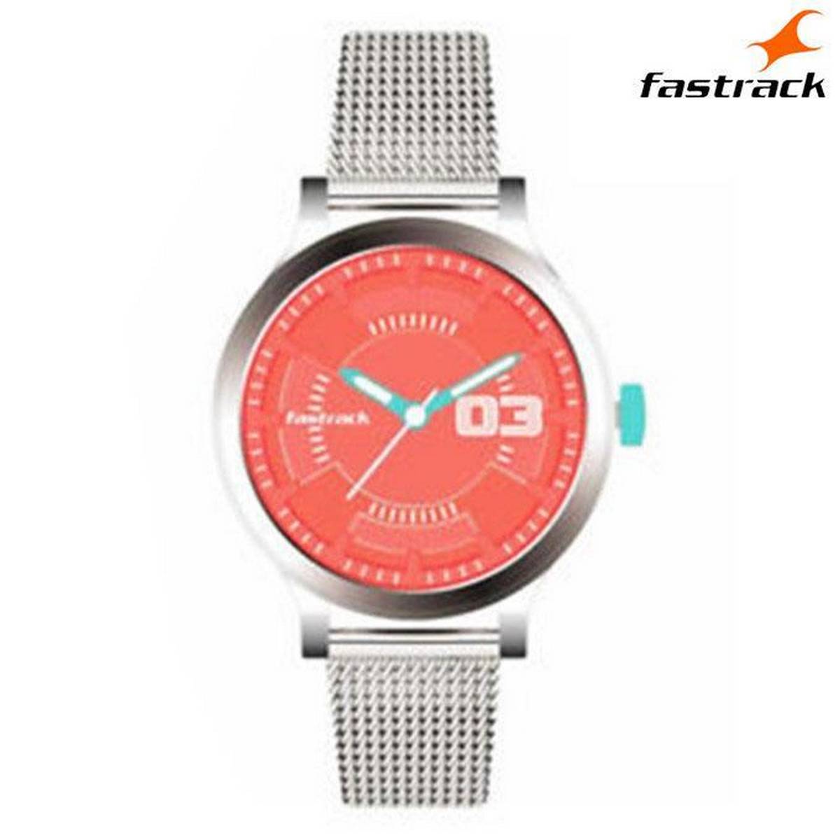 Fastrack 6166SM02 Red Dial Analog Watch For Women Silver