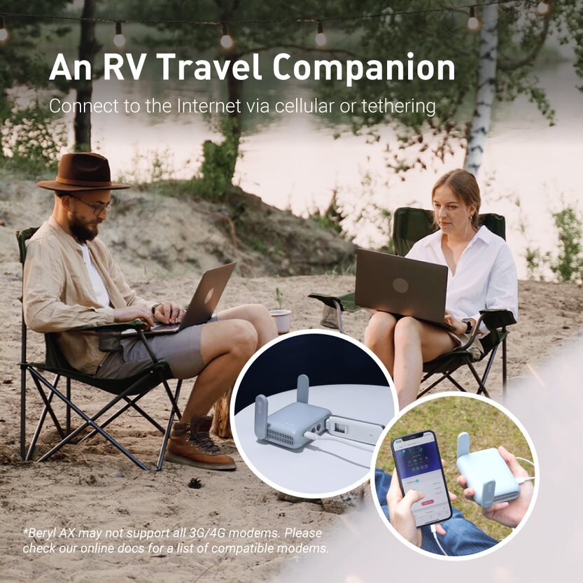 GL.iNet Beryl AX MT3000 Pocket-Sized Wi-Fi 6 Wireless Travel Gigabit Router,Cybersecurity, Tethering, RV, Parental Control. 