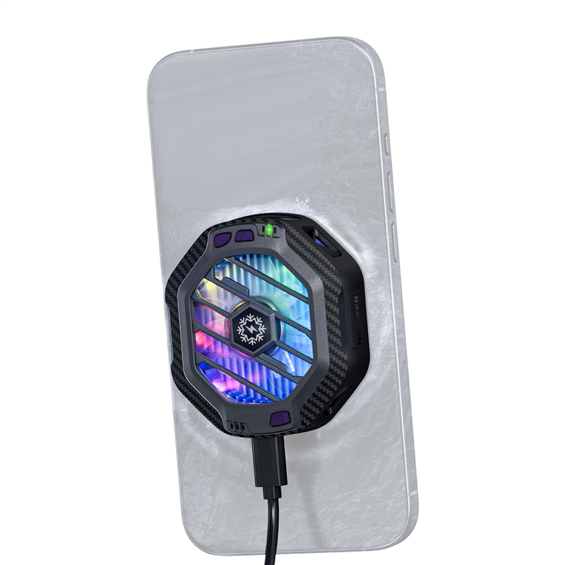 Phone Cooler Magnetic Wireless Charger with RGB Lighting, 3 Level Quick Cooling Fan for Phone Gaming Live Streaming Easy Install. 