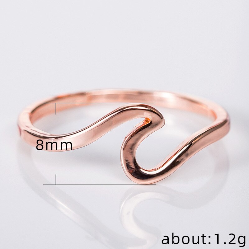 Simple Fashion Sea Wave Rings Ocean Surf Alloy Ring Rose Gold Plated Silver Color Finger Jewelry Rings for Women Surfer Gifts. 