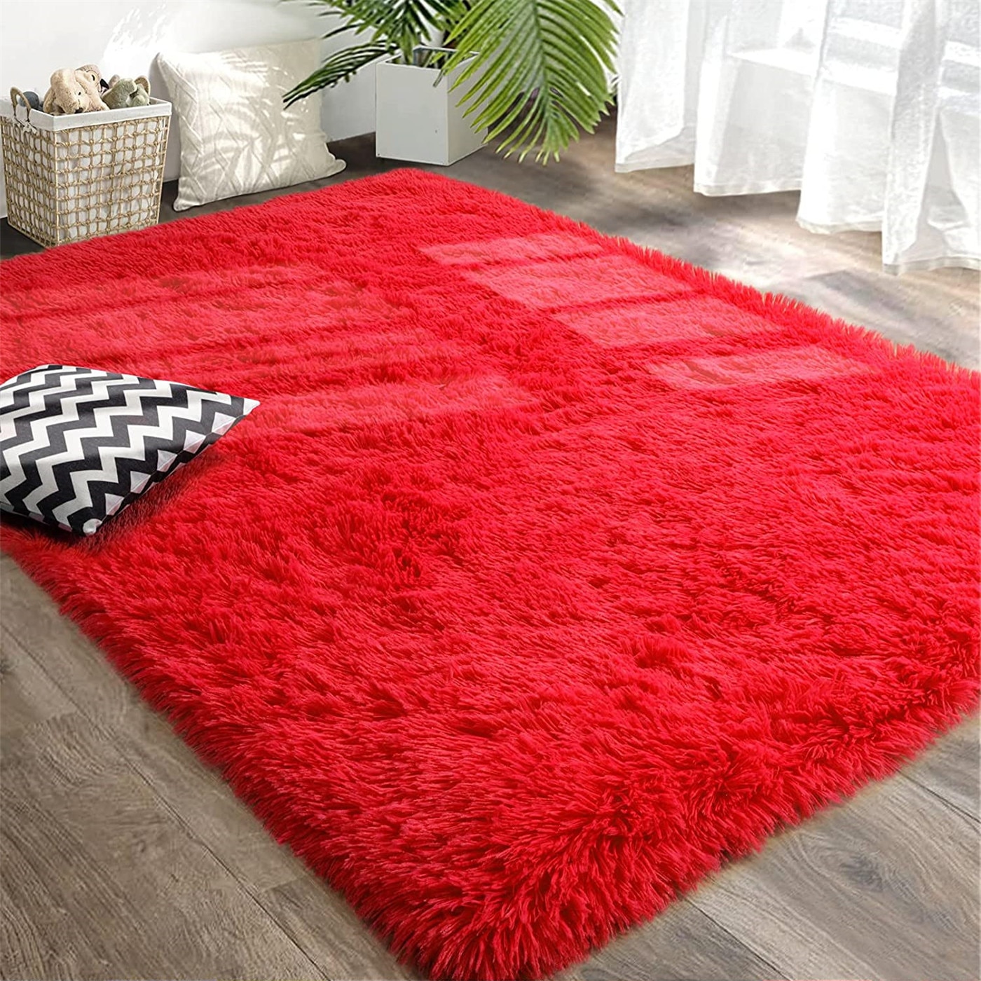 Red Ultra Soft Fluffy Rugs Furry Throw Area Rugs Plush Shag Rug Non-Slip Shaggy Modern Decorative Carpet Living Room Carpet Mat. 