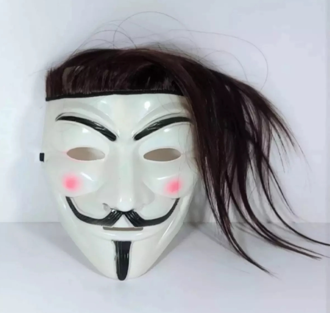 Joker Face with Long Hair for Party/Anonymous / Guy Fawkes Maks - White/joker mukhos-1pc. 