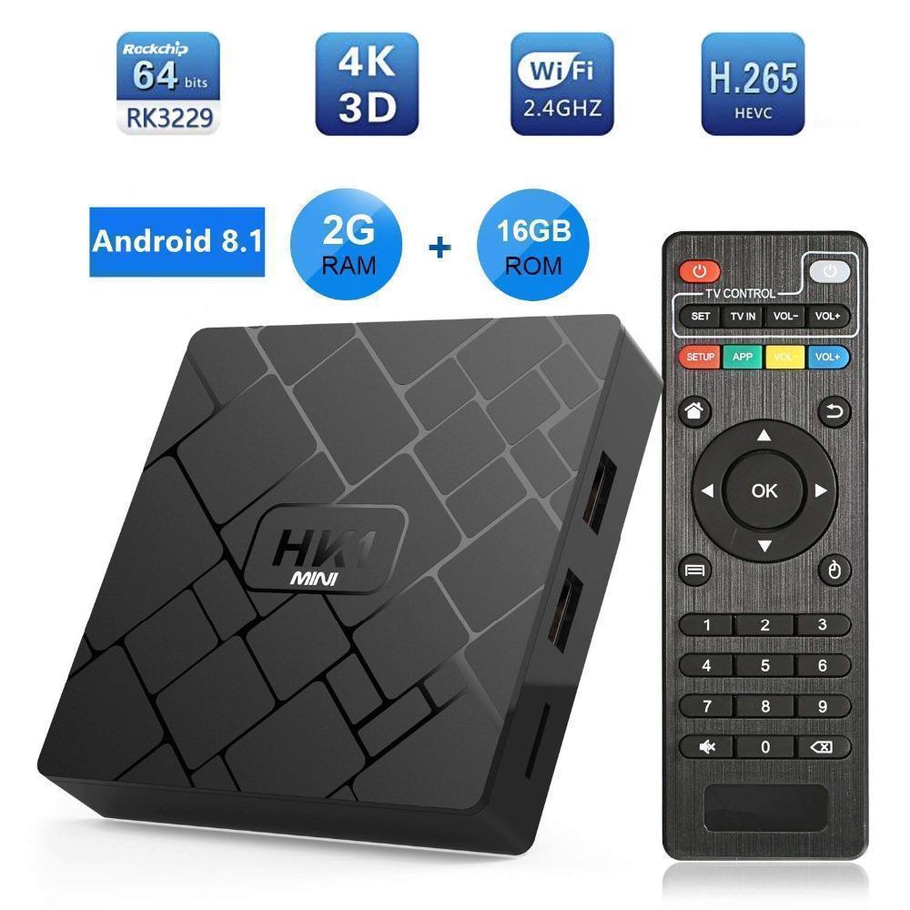 HK1 MINI 2+16GB Android 8.1 Smart TV BOX RK3229 4K 3D H.265 Wifi Media Player. 