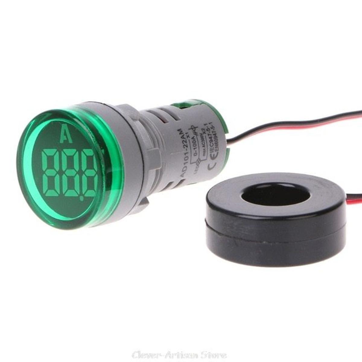 AC 220V Digital Ampere Meter Display Ampermeter Monitor Current Indicator Signal Light Ammeter Tester Measuring 0-100A Ampere Meter 22mm. 