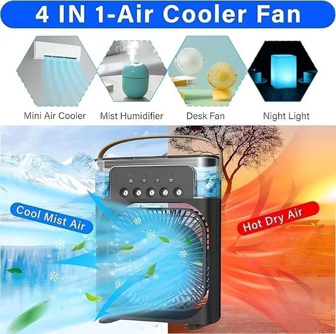 Portable Fan Air Conditioners USB Electric Fan LED Night Light Water Mist Fun 3 In 1 Air Cooler For Home. 