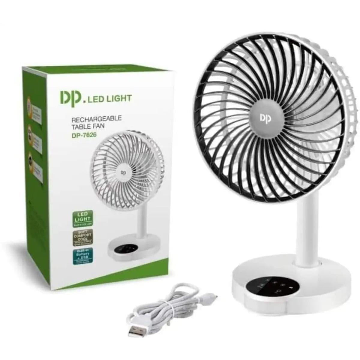 DP-7625 8 inches Rechargeable and Portable Mini Table Fan with Ultra High Speed 3 Blade. 
