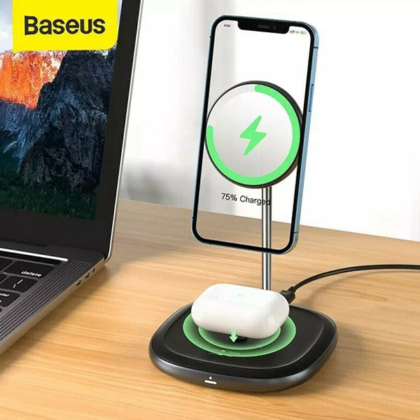 Baseus Swan 2-in-1 Wireless Magnetic Charging Bracket 20W Black ( Charging Quick Charger 12V/2A (US) Black +USB For type-C 3A 1m). 